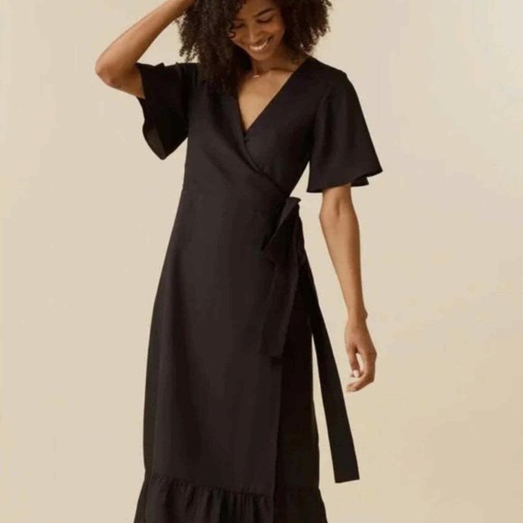 NWT Vetta The Flutter Sleeve Wrap Dress in Black XS - Picture 3 of 3